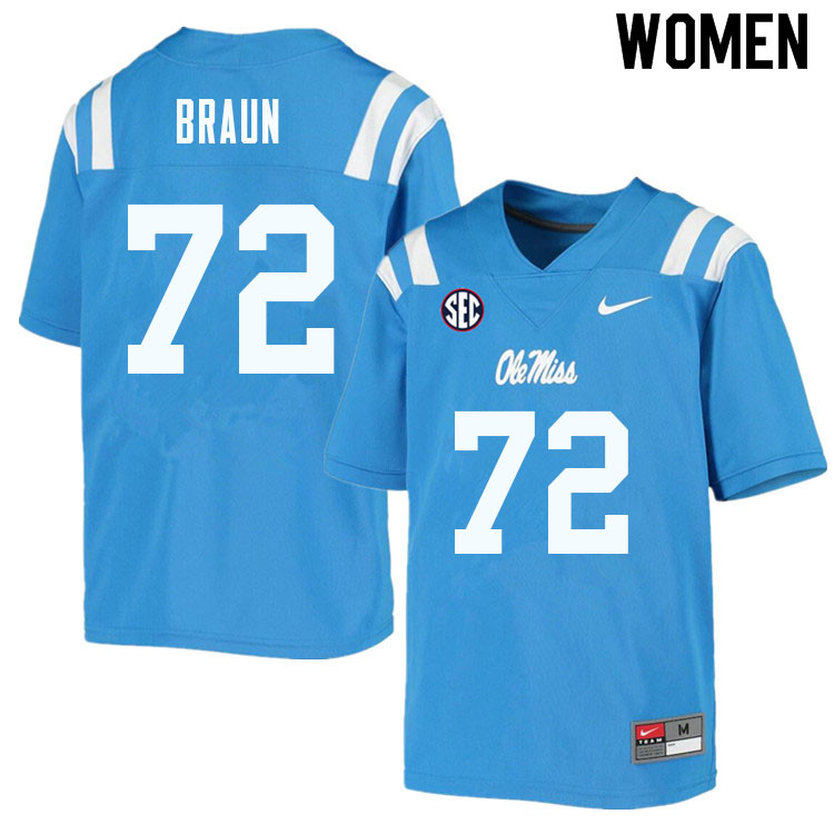 Women #72 Tobias Braun Ole Miss Rebels College Football Jerseys Sale-Powder Blue